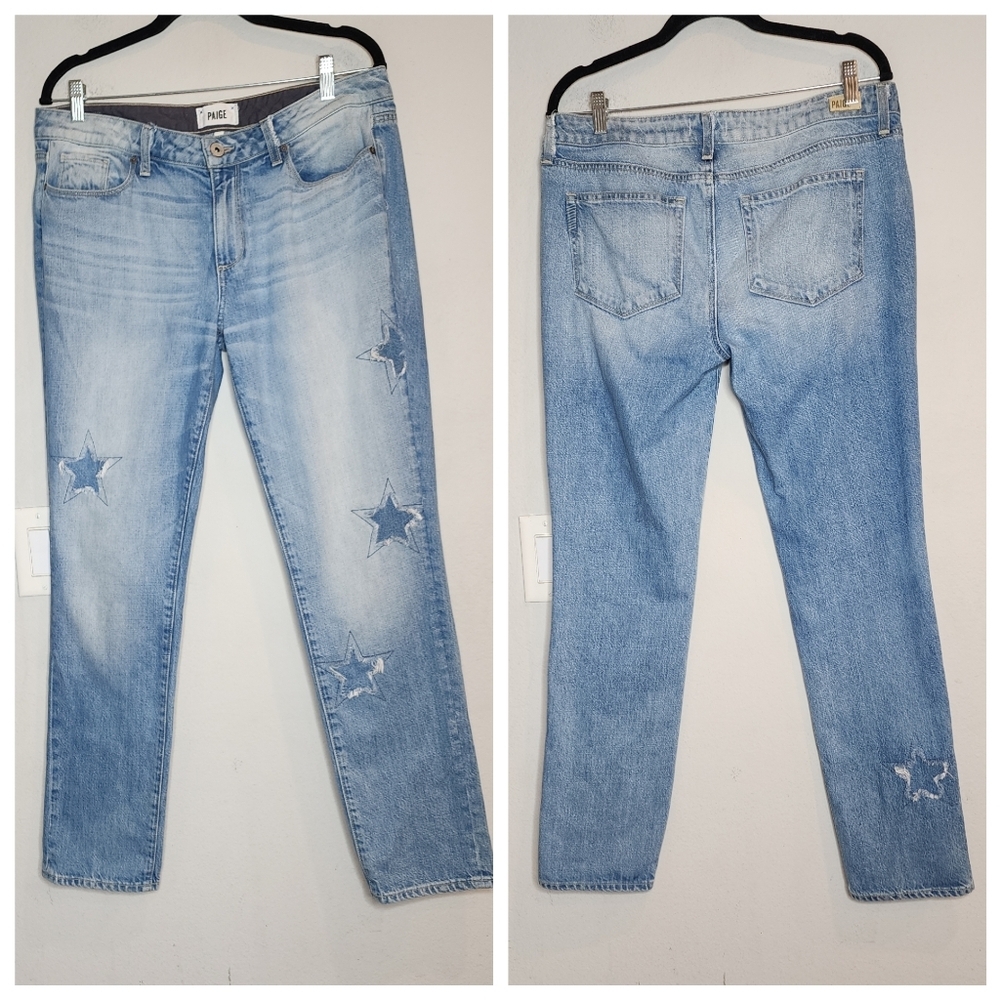 Paige Star Patch Distresses Jimmy Jimmy Skinny Boyfriend Jeans Size 30 (10)